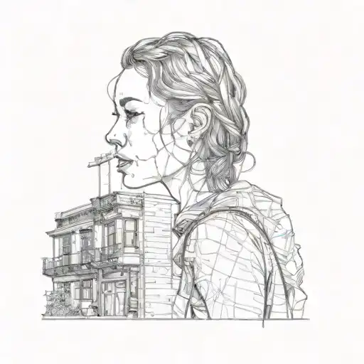 A Young Woman Standing In Front Of A Red Building