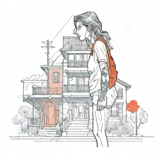 A Young Woman Standing In Front Of A Red Building