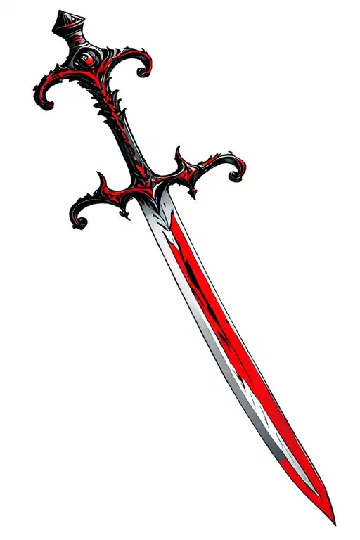 Thin Sword With Red Black And White Pedals Around The Blade