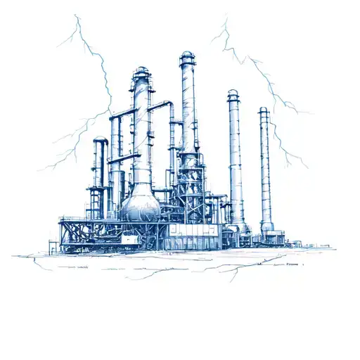 Oil Refinery With Lightning