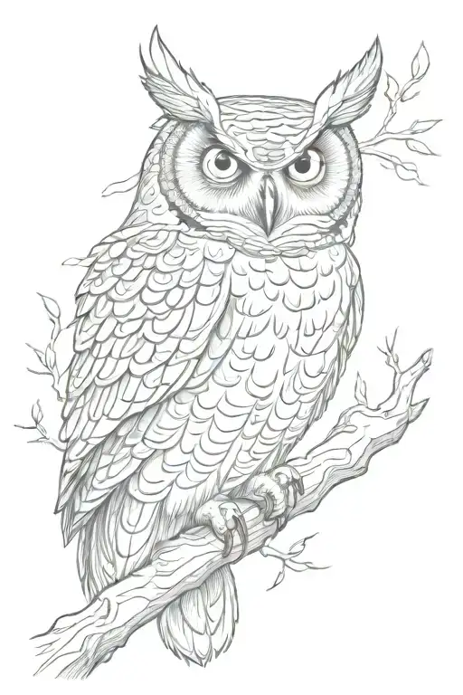 Horned Owl Perched On A Branch