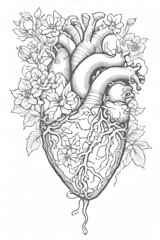 Anatomical Heart With Flowers Intertwined
