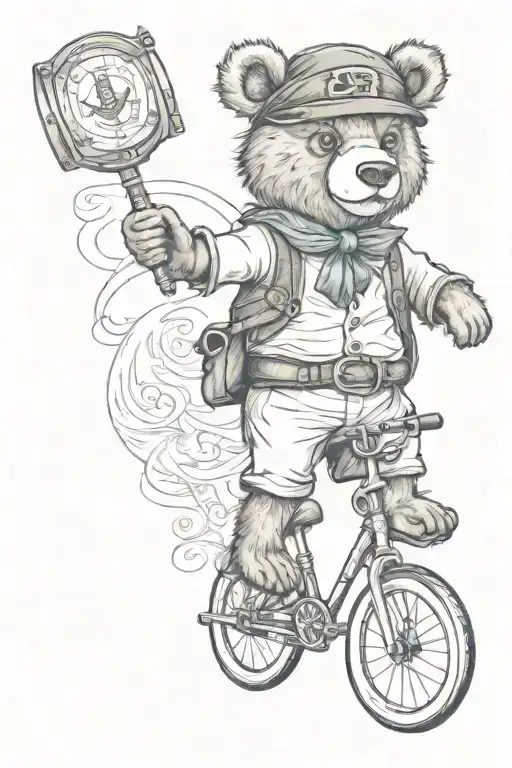 Cute Bear In A Pirate Outfit Like Peg Leg And Eyepatch But Hes Riding A Unicycle