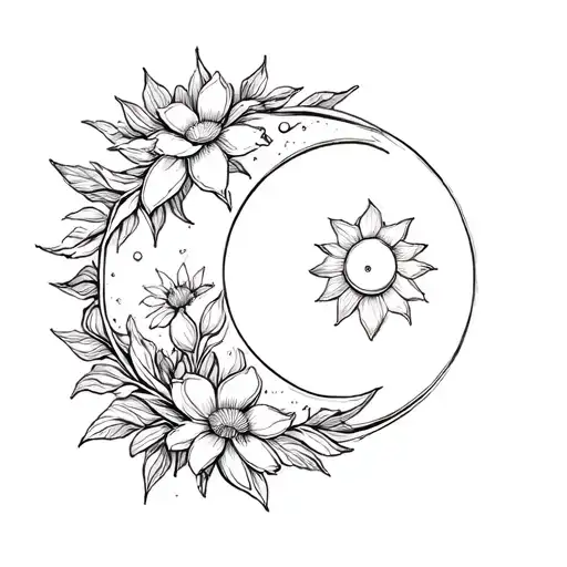 Sun And Moon With Flowers