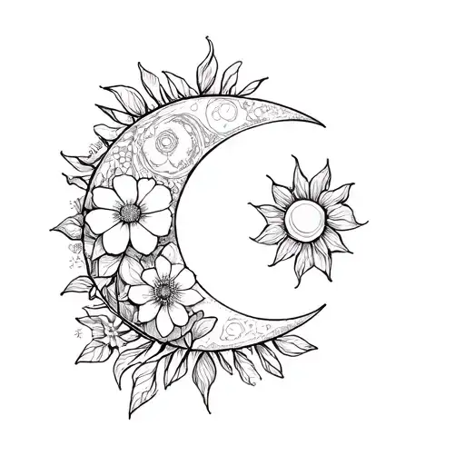 Sun And Moon With Flowers