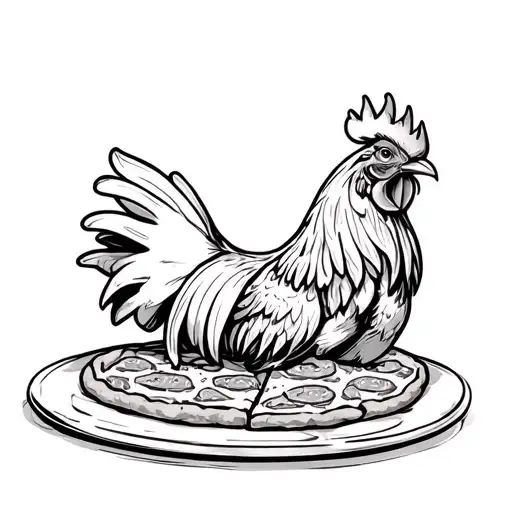 Rooster Eating Pizza