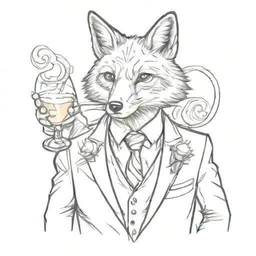 Fox Drinking In A Suit