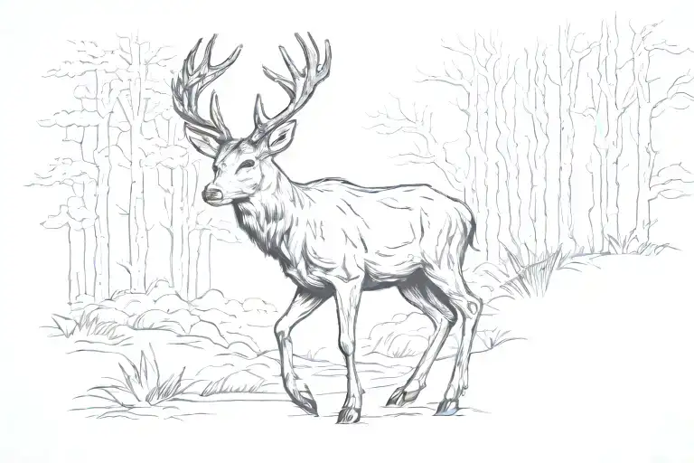 Deer Forrest Line Art