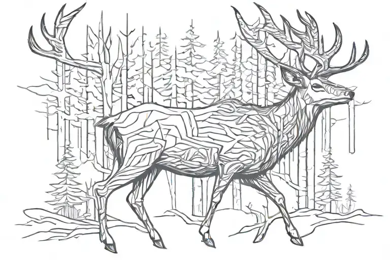 Deer Forrest Line Art