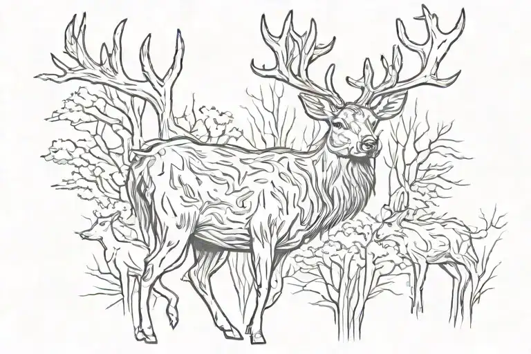 Deer Forrest Line Art
