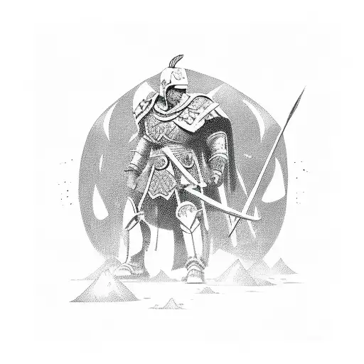 Warrior After Battle With Phoenix In Background