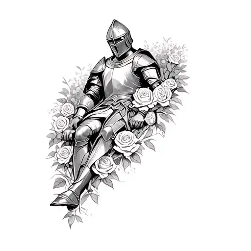 A Knight Laying In A Field Of Roses