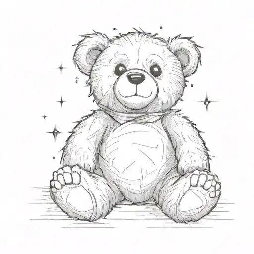 A Drawing Of A Teddy Bear Sat And Looking Up As In Looking To The Sky