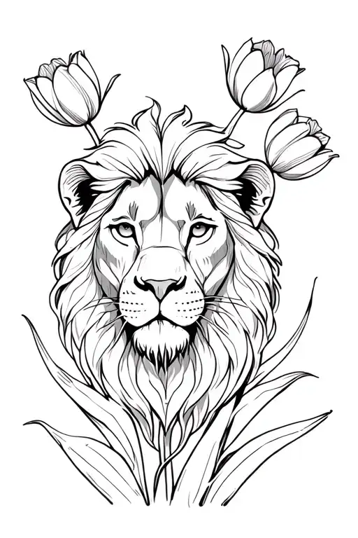 Lion And Tulips