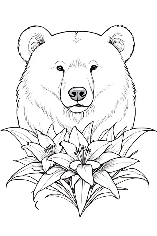 Bear And Lilies Outline
