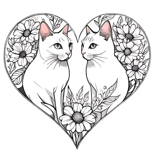 2 Cats In Flowers In The Shape Of A Heart