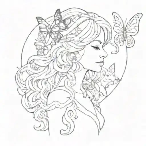 Wavy Hair Girl Music Dog Butterfly Planets