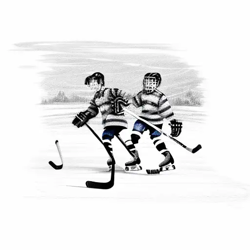 2 Kids Playing Hockey On Outdoor Rink