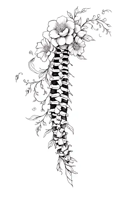 Spine Tattoo With Flowers