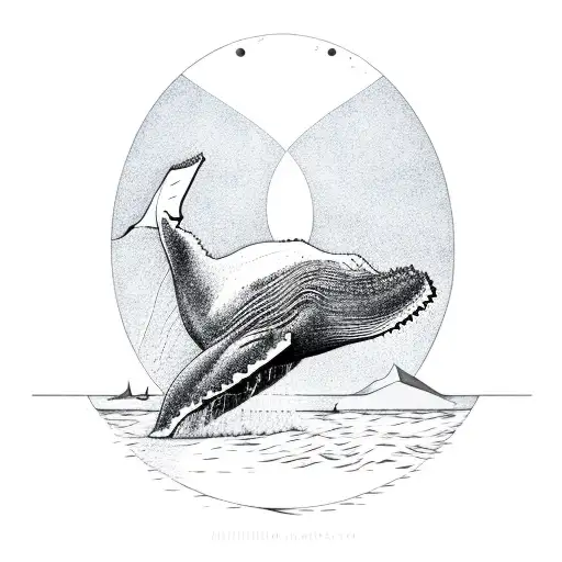 Humpback Whale With Moon In The Background