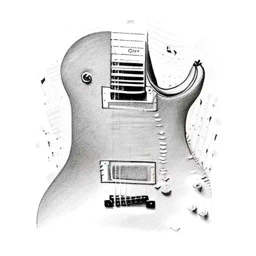 A Guitar Composed Of Musical Notes And Symbols