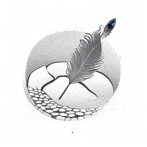 Zen Garden With A Peacock Feather As A Centerpiece