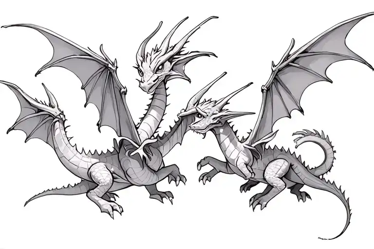 Three Baby Dragons Flying Together Soft Shading