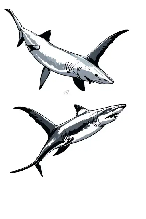 Two Hammerheadsharks With Shadow Swimming Gracefully