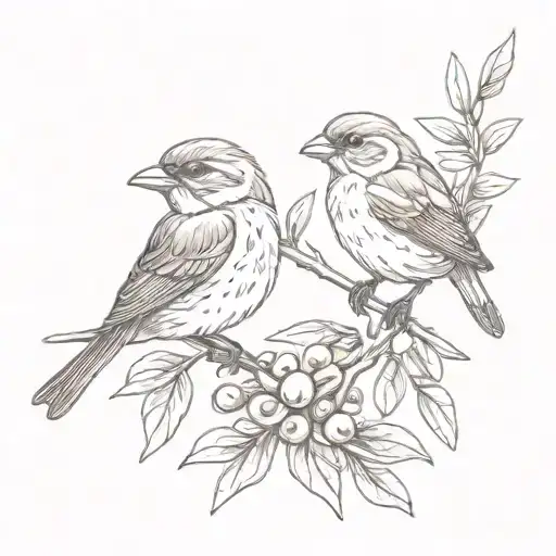 Two Sparrows With Olive Branches Wrapping Around Them
