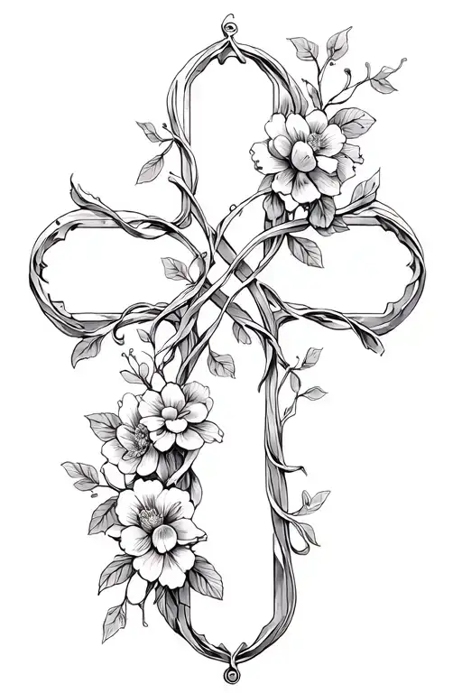 Metal Cross Wrapped In Flowers And Vines