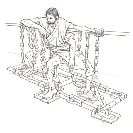 Men Grauded By Chains Wrapped To Floor And Trying To Break Them