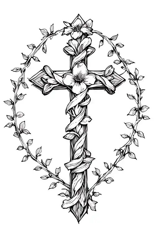 Christian Cross Wrapped In Flower Vine