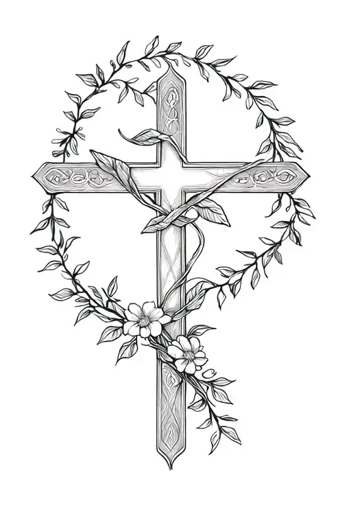 Christian Cross Wrapped In Flower Vine