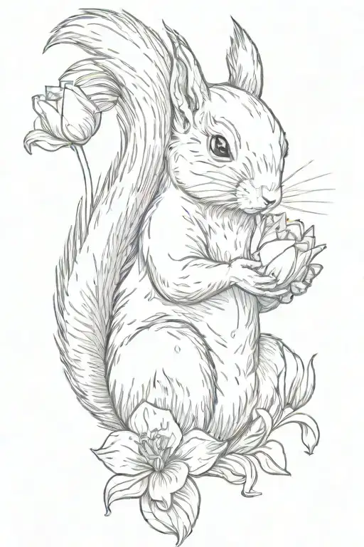 Squirrel Holding Tulip Flower