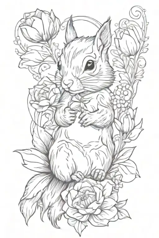Squirrel Holding Tulip Flower