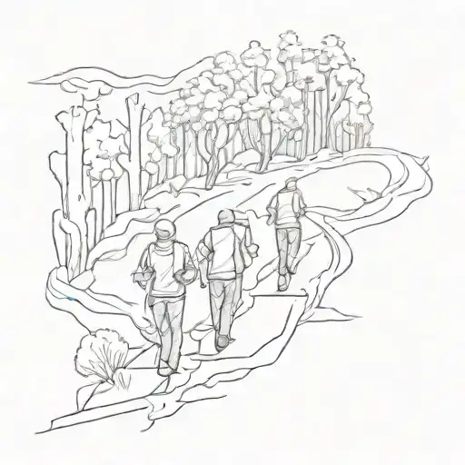 5 Men Walking Down A Dark Path Winding