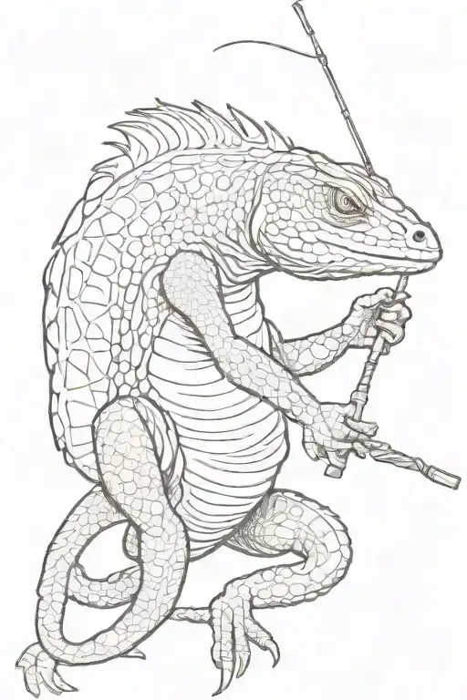 Lizard Holding Fishing Rod Casting A Line