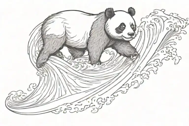 Panda Surfing Wave