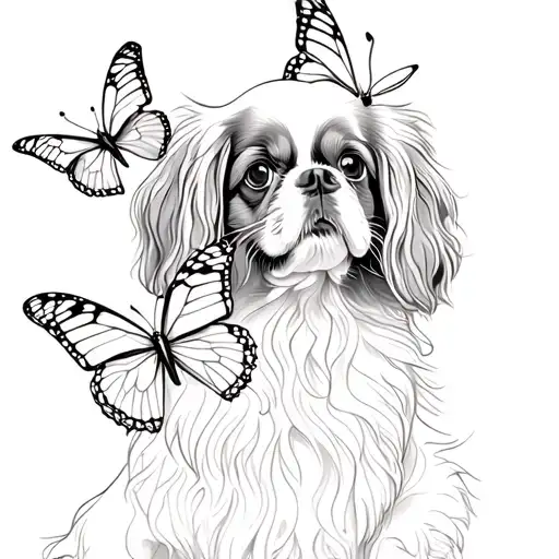 Cavalier King Charles Playing With Butterflies