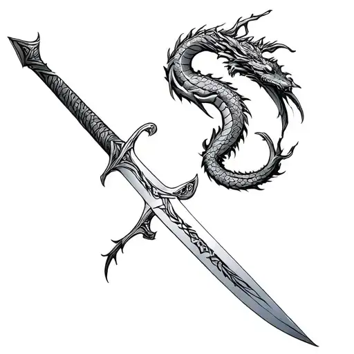 Fantasy Sword With Dragon Wrapped Around Blade