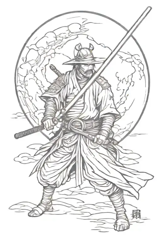 Samurai With Katana Against The Moon