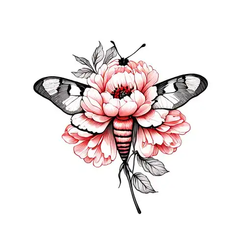 Moth Red Ink On Peonie Flowers