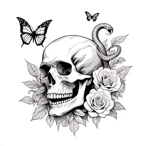 Skull And Roses And Snakes And Butterflies