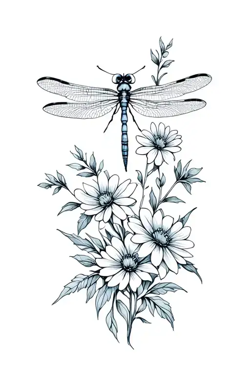 Dragonfly And Wild Flowers