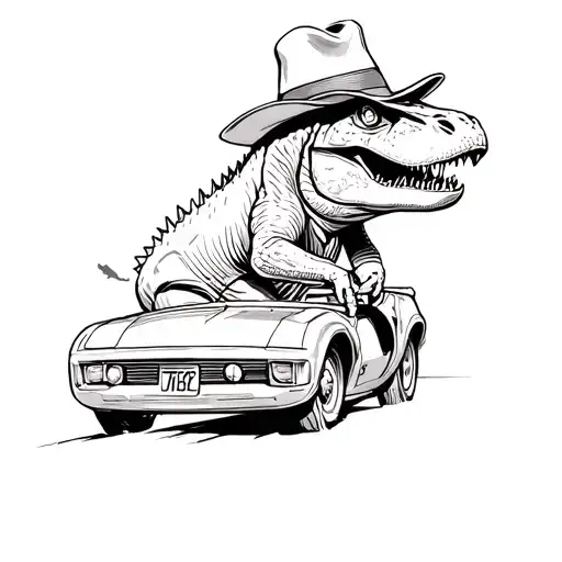 Trex With Hat Driving A Car Driving