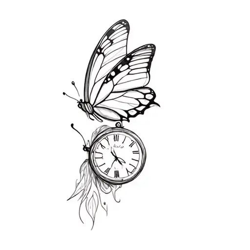 A Butterfly And A Clock Tattoo