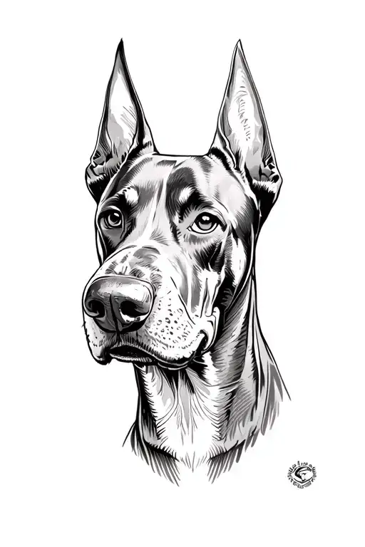 Dobermann Head Blackwork Design Featuring