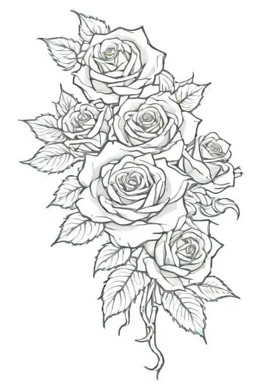 3 Roses & Scrolls Outline Drawing
