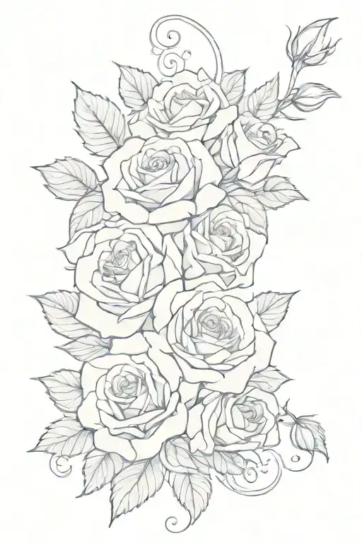 Scrolls & Roses Outline Drawing
