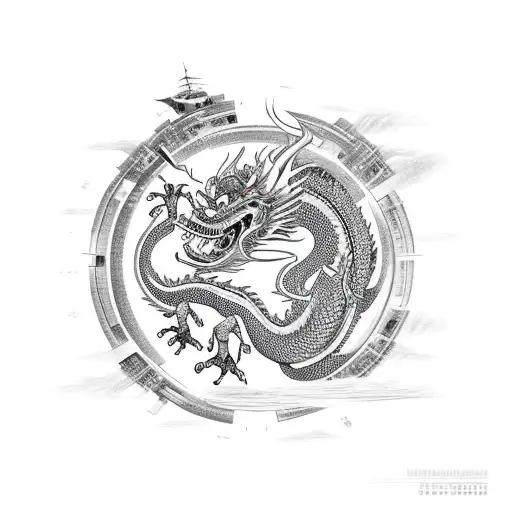 Chinese Dragon Wrapped Around The Starship Enterprise